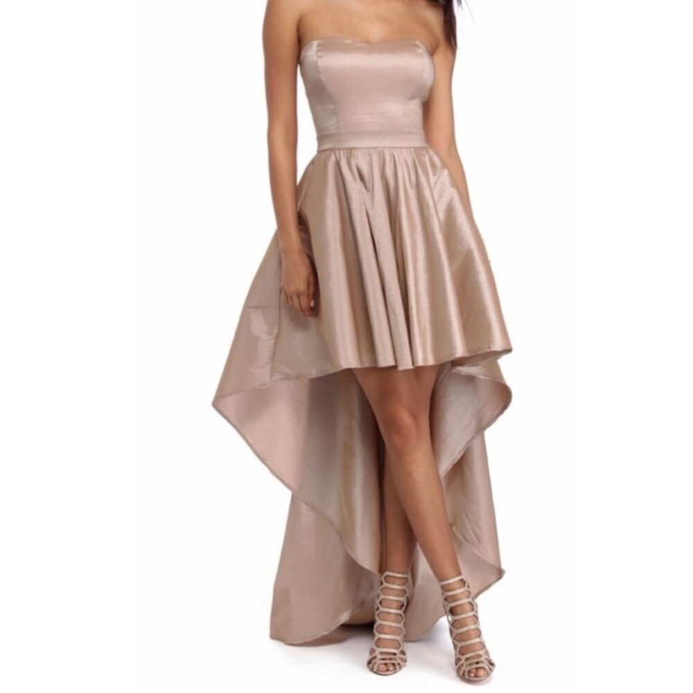 Windsor - Champagne Taffeta High Low Strapless Gown